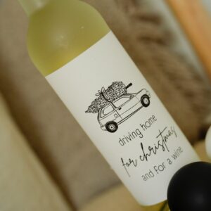 Weinflaschenetikett driving home for christmas and for a wine